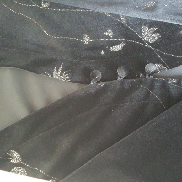Velour Black Sparkle Vintage 2 pieces Long Jacket & Sleeveless Dress Petite Sz 8 - Picture 11 of 16